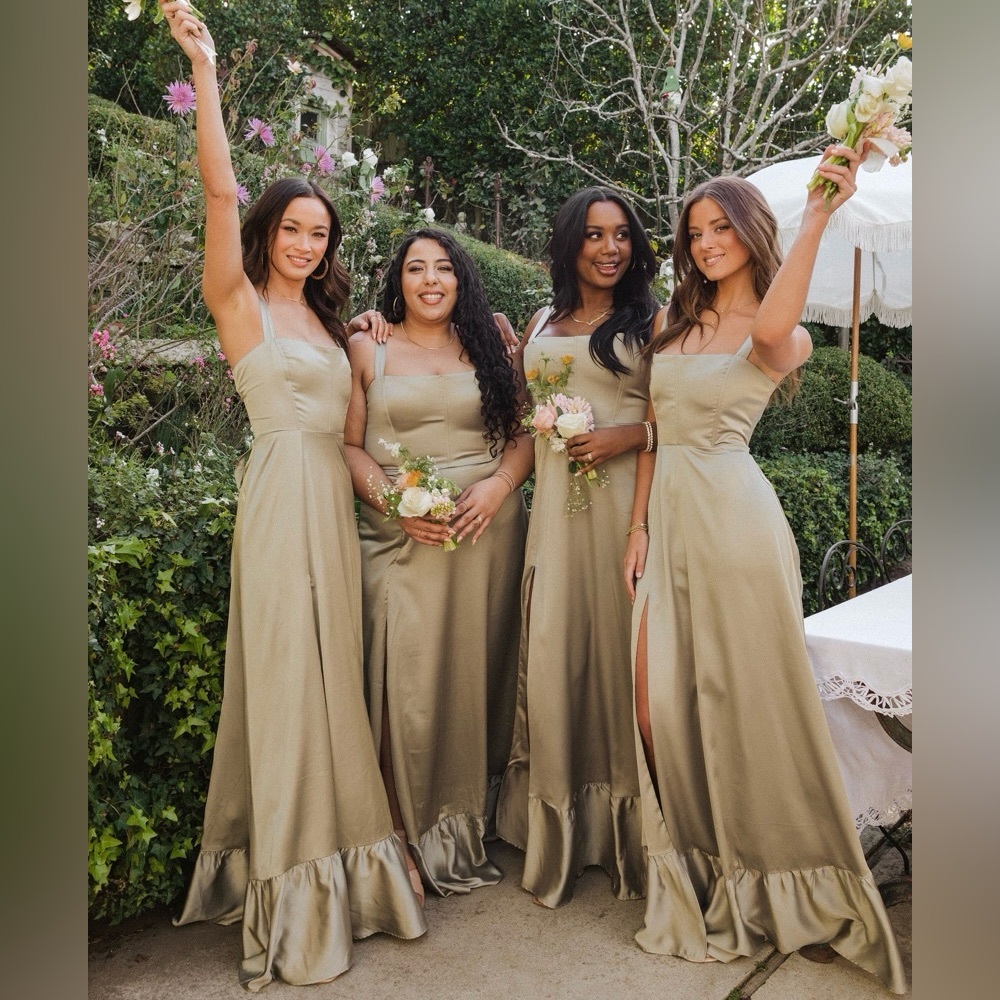 Show Me Your Mumu Clarissa Corset Dress in Moss Green Luxe Satin